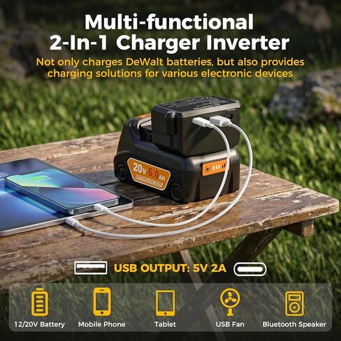 استبدال شاحن DCB112 20 فولت لشاحن بطارية Dewalt 20V Max، محول تيار مستمر 2 في 1 مع منفذ USB/Type-C، متوافق مع بطارية ليثيوم Dewalt 12V 20V DCB107 DCB205 DCB206 DCB127 in Kuwait