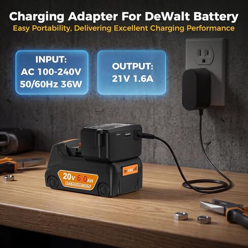استبدال شاحن DCB112 20 فولت لشاحن بطارية Dewalt 20V Max، محول تيار مستمر 2 في 1 مع منفذ USB/Type-C، متوافق مع بطارية ليثيوم Dewalt 12V 20V DCB107 DCB205 DCB206 DCB127 in Kuwait