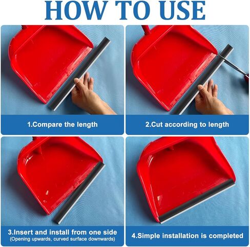Zerodeko 4pcs Plastic Strip Replacement for Dustpan Edge Bar, Dust Pan Inlet Soft Pressing Strips Protector, Garbage Shovel Closing Edges Straps Dustpan Repair Accessories (Black) in Kuwait