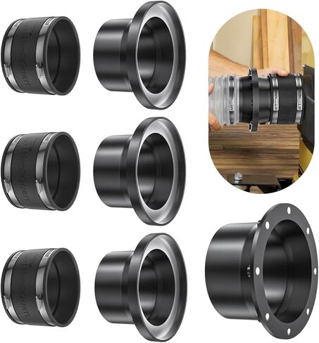 Hon&Guan 4" Magnetic Dust Collection Fittings Kit, Quick Connect Starter Set for Woodworking Machine Ports, 1 Magnetic Coupler + 3 Receiver Ports + 3 Rubber Cuffs Coupler, Fits 4" Dust Collector Hose in Kuwait