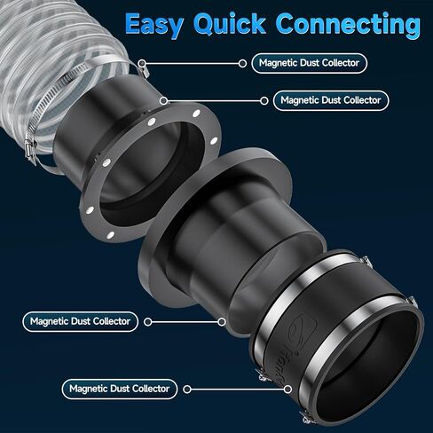 Hon&Guan 4" Magnetic Dust Collection Fittings Kit, Quick Connect Starter Set for Woodworking Machine Ports, 1 Magnetic Coupler + 3 Receiver Ports + 3 Rubber Cuffs Coupler, Fits 4" Dust Collector Hose in Kuwait