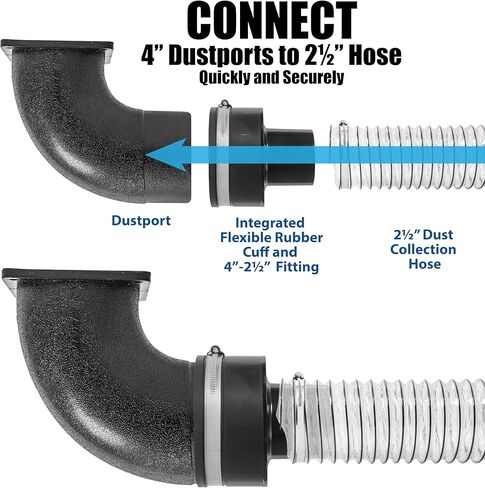 4" to 2.5" Dust Collection Reducer Adapter w/Integrated Rubber Cuff & ABS Connector – 4" Tool Port - 2.5 Inch Shop Vacuum Hose Adapter Airtight Seal, Steel Hose Clamp, Woodworking Dust Collection in Kuwait