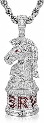 ICEDIAMOND Knight Chess Pendant Necklace, Iced Out 18K Gold/White Gold Plated Hip Hop Horse-Head Piece with 5MM 24" Rope Chain, BRV & STR Engraved 5A CZ Statement Jewelry for Men in Saudi Arabia
