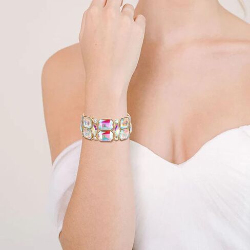 EVER FAITH Austrian Crystal Elastic Stretch Bracelet, Art Deco Vintage Marquise Rectangle Wrist Jewelry for Woman Party Prom in Saudi Arabia