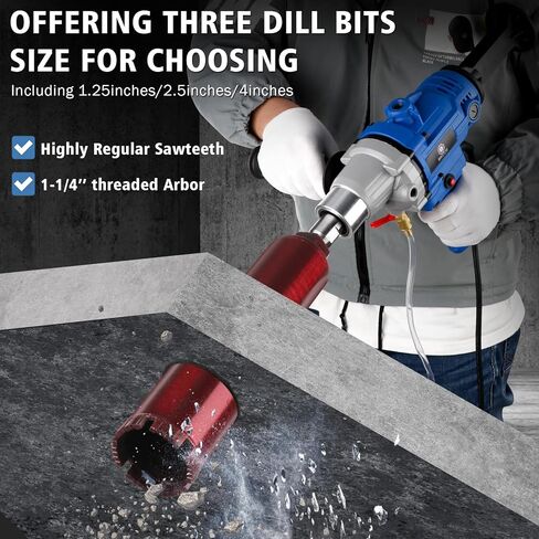 Diamond Core Drilling Machine,concrete core drill,Thread Core Drills Rig with Water Pump Water Pipe equipped,Wet & Dry Core Drill Rig with three industrial-grade drill bits, for Concrete Brick Stone in Kuwait