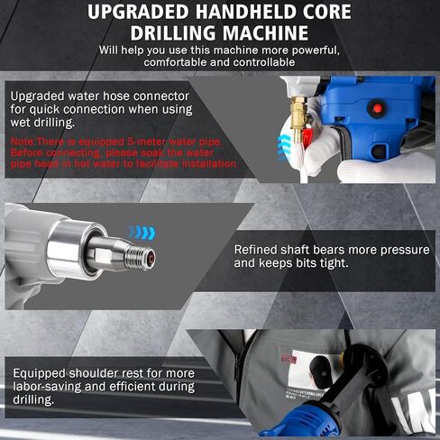 Diamond Core Drilling Machine,concrete core drill,Thread Core Drills Rig with Water Pump Water Pipe equipped,Wet & Dry Core Drill Rig with three industrial-grade drill bits, for Concrete Brick Stone in Kuwait