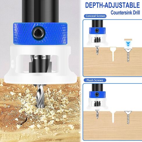 Countersink Drill Bit Set with Depth Stop 4PCS, HSS M2 Tapered Bits and a Wrench, 1/4" Hex Shank HCS Four Blades Countersink Drill Bit for Woodworking in Kuwait