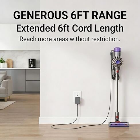 متوافق مع شاحن Dyson V9، شاحن مكنسة كهربائية 21.75 فولت بديل مناسب للمكنسة الكهربائية اللاسلكية Dyson V9 Motorbar، سلك طاقة بطول 6 أقدام. in Kuwait