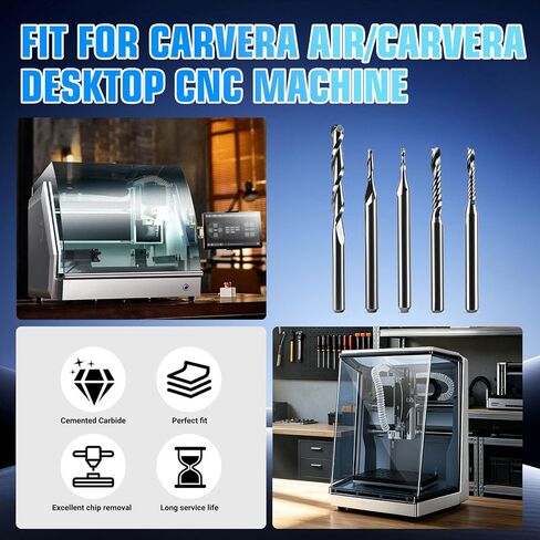 YIBEICO 5 قطع CNC لقمة الحفر لآلة CNC لسطح المكتب Carvera/Carvera Air، مناسبة لآلات CNC، أدوات حفر CNC عالية الدقة، لقمة أنف كروية فلوت - ساق 1/8 بوصة in Kuwait