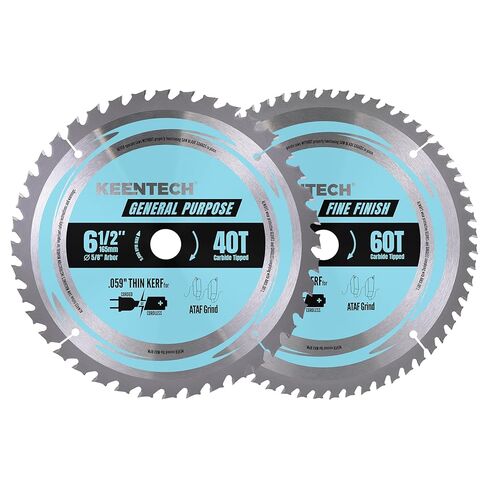 مجموعة شفرات المنشار الدائرية KEENTECH مقاس 6-1/2 بوصة 40T + 60T × 5/8 بوصة تتحمل لقطع الخشب الرقائقي، MDF، OSB، عمر خدمة أطول، عبوتان in Kuwait