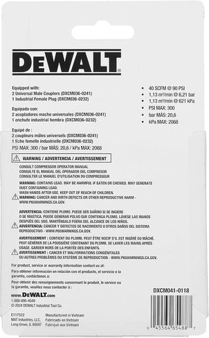 موزع خرطوم الهواء دوار 360 درجة من DEWALT ثنائي الاتجاه: قارنات عالمية مع قابس صناعي، 300 رطل لكل بوصة مربعة in Kuwait