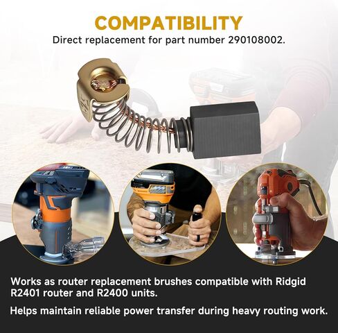 (4-Pack) Carbon Brush Assembly 290108002 Replacement Brushes Compatible with Ridgid R2400 / R2401 Trim Router Brush Assembly for Power Tool Maintenance in Kuwait