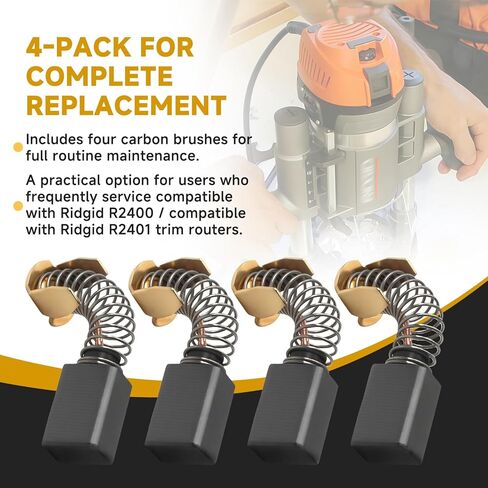 (4-Pack) Carbon Brush Assembly 290108002 Replacement Brushes Compatible with Ridgid R2400 / R2401 Trim Router Brush Assembly for Power Tool Maintenance in Kuwait
