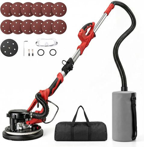 AEROPRO Tools Electric Drywall Sander 800W with Vacuum Dust Collection, Popcorn Ceiling Remover, 800-1800RPM, Soft Start, LED Light, Foldable & Extendable Handle, 12 Sanding Discs & 1 Polishing Pad in Kuwait