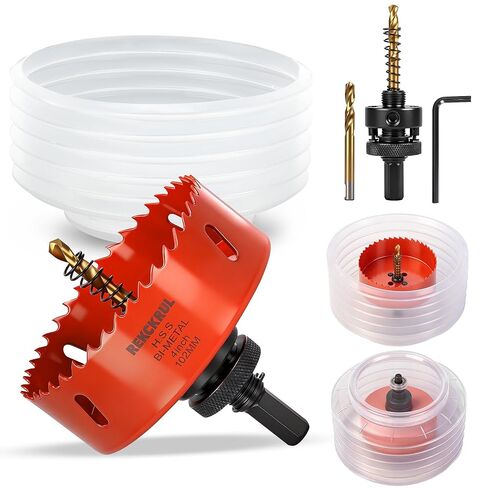 (102mm | 4 Inch) HSS M42 with 8% Cobalt Bi-Metal Hole Saw – for Wood, Metal, Plastic, Drywall, PVC, Gypsum Board, Rubber – Includes Dust Bowl Catcher, Arbor, 2 Pilot Drill Bits & Hex Key in Kuwait