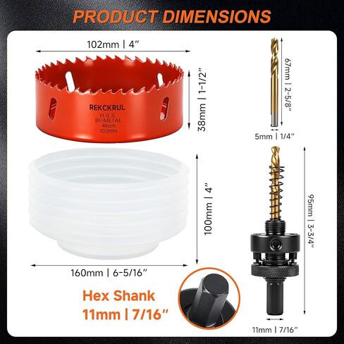 (102mm | 4 Inch) HSS M42 with 8% Cobalt Bi-Metal Hole Saw – for Wood, Metal, Plastic, Drywall, PVC, Gypsum Board, Rubber – Includes Dust Bowl Catcher, Arbor, 2 Pilot Drill Bits & Hex Key in Kuwait