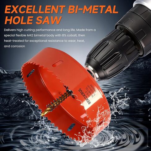 (102mm | 4 Inch) HSS M42 with 8% Cobalt Bi-Metal Hole Saw – for Wood, Metal, Plastic, Drywall, PVC, Gypsum Board, Rubber – Includes Dust Bowl Catcher, Arbor, 2 Pilot Drill Bits & Hex Key in Kuwait