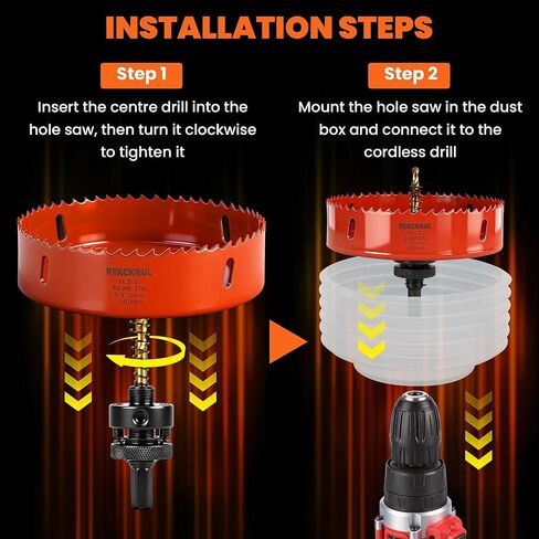 (102mm | 4 Inch) HSS M42 with 8% Cobalt Bi-Metal Hole Saw – for Wood, Metal, Plastic, Drywall, PVC, Gypsum Board, Rubber – Includes Dust Bowl Catcher, Arbor, 2 Pilot Drill Bits & Hex Key in Kuwait