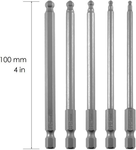 5-Piece Ball Head Screwdriver Bit Set 100mm Long, Magnetic 1/4 Inch Hex Shank Ball Head Bits H2.5 / 3 / 4 / 5 /6 mm in Kuwait