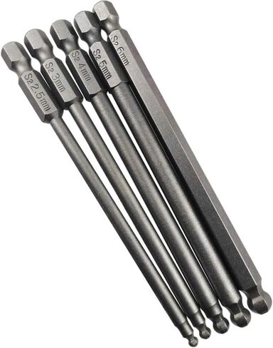 5-Piece Ball Head Screwdriver Bit Set 100mm Long, Magnetic 1/4 Inch Hex Shank Ball Head Bits H2.5 / 3 / 4 / 5 /6 mm in Kuwait