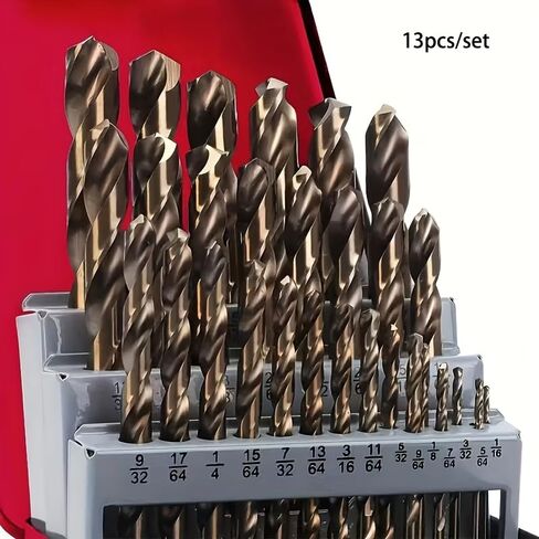 13Pcs Titanium Coated M35 HSS Drill Bits, 135 Degree Twist Drill for Stainless Steel Hard Metal in Kuwait