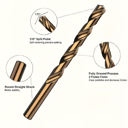 13Pcs Titanium Coated M35 HSS Drill Bits, 135 Degree Twist Drill for Stainless Steel Hard Metal in Kuwait