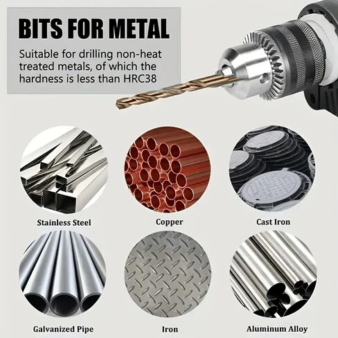 13Pcs Titanium Coated M35 HSS Drill Bits, 135 Degree Twist Drill for Stainless Steel Hard Metal in Kuwait