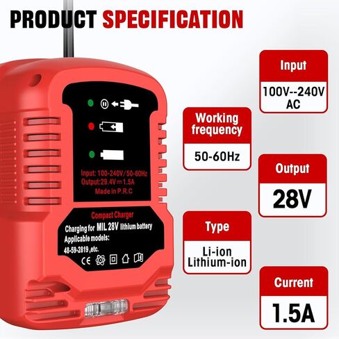 بديل لشاحن بطارية Milwaukee M28، متوافق مع شاحن بطارية Milwaukee 28V 0726-22، 0780-20، 48-11-2830، M28، 0721-21 in Kuwait