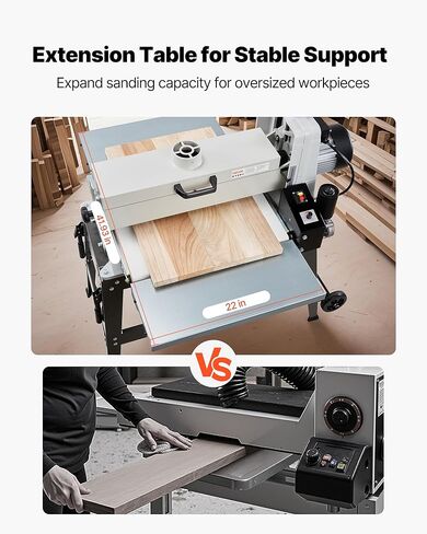 VEVOR 22" Drum Sander with Stand & Extension Tables, 1.75HP 1440RPM Dual Motor Drum Sander for Woodworking - Variable Speed Conveyor Belt, 4" Dust Collection Port for Cabinet & Furniture Finishing in Kuwait