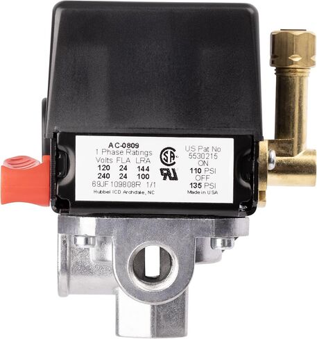 Z-AC-0809 مفتاح ضغط 4 منافذ 110-135 رطل لكل بوصة مربعة ثنائي القطب 120-240 فولت متوافق مع وحدات ضاغط الهواء بكابل Craftsman وDeVilbiss وPorter in Kuwait
