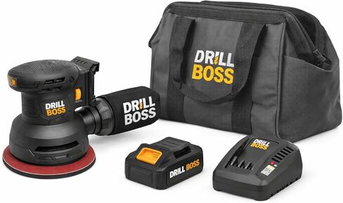 تشتمل مجموعة أدوات الصنفرة ذات المدار العشوائي اللاسلكي Drill Boss 20V على بطارية 2.0 أمبير في الساعة وشاحن سريع وحقيبة أدوات وقرص 125 مم (5 بوصة) مع كيس غبار وورق صنفرة in Kuwait