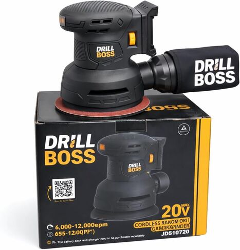 تشتمل مجموعة أدوات الصنفرة ذات المدار العشوائي اللاسلكي Drill Boss 20V على بطارية 2.0 أمبير في الساعة وشاحن سريع وحقيبة أدوات وقرص 125 مم (5 بوصة) مع كيس غبار وورق صنفرة in Kuwait