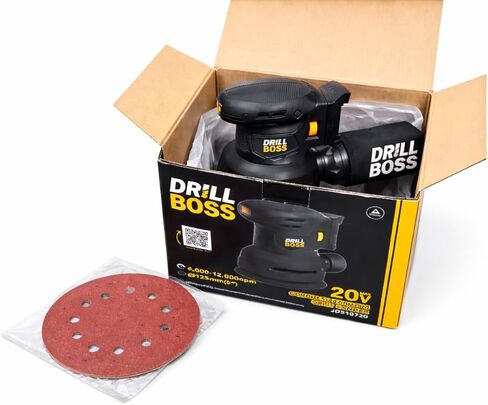 تشتمل مجموعة أدوات الصنفرة ذات المدار العشوائي اللاسلكي Drill Boss 20V على بطارية 2.0 أمبير في الساعة وشاحن سريع وحقيبة أدوات وقرص 125 مم (5 بوصة) مع كيس غبار وورق صنفرة in Kuwait