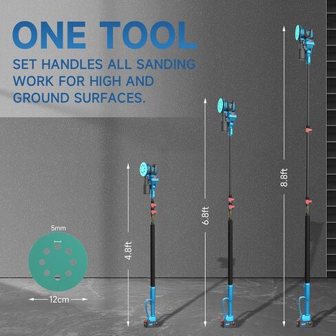 Electric Orbit Sander Kit with 8.2ft Pole,20V Random Hand Sanders 4.0AH,5.0 Inch Variable Cordless Sanders for Wood Working,Sanding in Kuwait