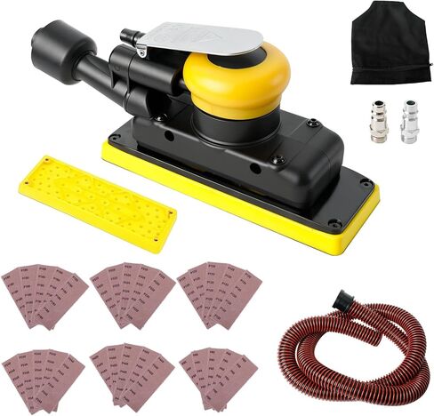Pneumatic Random Orbital Sander, 70mm x 198mm 1/8" Orbit, 10,000 OPM with Dust Bag & Vacuum, Includes Extra Pad & 30pcs Mesh Sandpapers for Woodworking, Auto Body, Metal Finishing in Kuwait