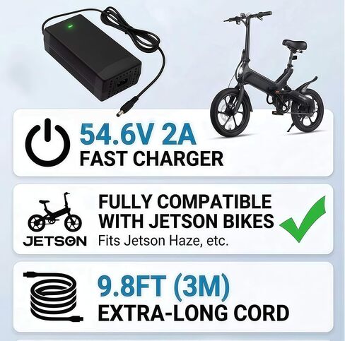 54.6V Charger for Jetson Haze Battery - Compatible with JHAZE-BLK, JHAZE-BLK-OB, JHAZE-CAN-BLK, JHAZEBLK - Electric Power Adapter Cord with Cooling Fan in Kuwait