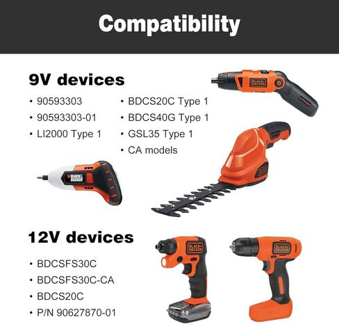 9V/12V Charger Cord Compatible with Black and Decker Screwdriver LI2000 BDCS20C BDCS40G GSL35 Cordless Drill Replacement Part Number 90593303 & 90593303-01 in Kuwait