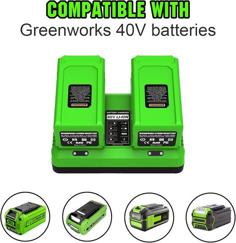 استبدال شاحن مزدوج 40 فولت لشاحن بطارية Greenworks 40 فولت، متوافق مع Greenworks 29482 29252 20202 22262 29472 29462 2901319 2938302 BAF702 BAF704 BAF705، لأدوات الطاقة 40 فولت G-MAX in Kuwait