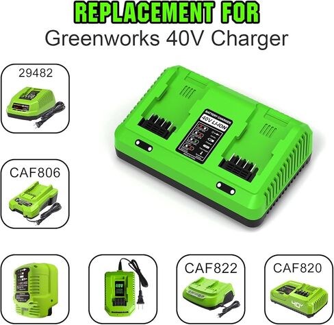 استبدال شاحن مزدوج 40 فولت لشاحن بطارية Greenworks 40 فولت، متوافق مع Greenworks 29482 29252 20202 22262 29472 29462 2901319 2938302 BAF702 BAF704 BAF705، لأدوات الطاقة 40 فولت G-MAX in Kuwait