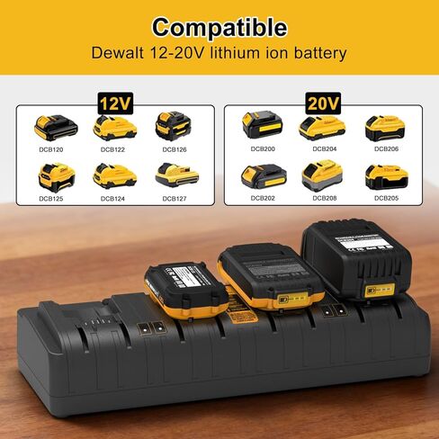Powilling 20V DCB104 متوافق مع محطة شاحن بطارية Dewalt، محطة شحن سريعة ذات 4 منافذ لجميع بطاريات الليثيوم Dewalt 12V 20V Max in Kuwait