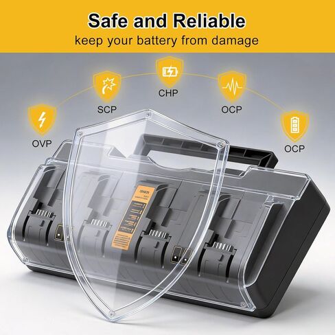 Powilling 20V DCB104 متوافق مع محطة شاحن بطارية Dewalt، محطة شحن سريعة ذات 4 منافذ لجميع بطاريات الليثيوم Dewalt 12V 20V Max in Kuwait
