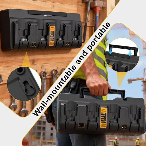 Powilling 20V DCB104 متوافق مع محطة شاحن بطارية Dewalt، محطة شحن سريعة ذات 4 منافذ لجميع بطاريات الليثيوم Dewalt 12V 20V Max in Kuwait