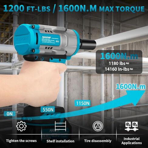 1600N.m (1180Ft-lbs) Cordless Impact Wrench, 21V 1/2" Brushless High Torque Impact Gun, 2×4.0Ah Batteries & 5 Sockets, 3-Speed Adjustment, Pistola De Impacto Drive for Car/Truck/RV/Mower Repair in Kuwait