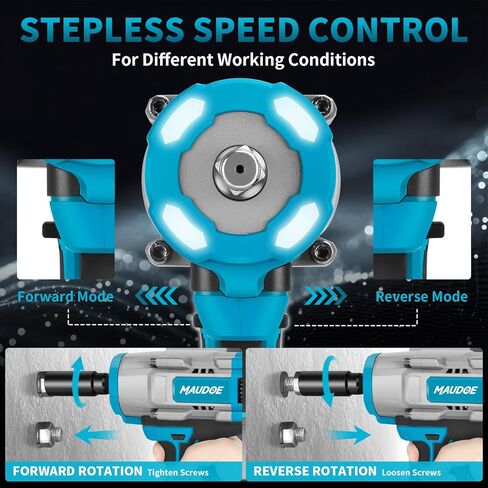 1600N.m (1180Ft-lbs) Cordless Impact Wrench, 21V 1/2" Brushless High Torque Impact Gun, 2×4.0Ah Batteries & 5 Sockets, 3-Speed Adjustment, Pistola De Impacto Drive for Car/Truck/RV/Mower Repair in Kuwait