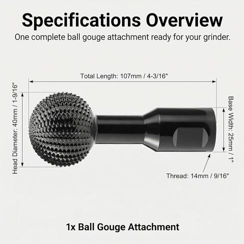 QWORK Ball Gouge Angle Grinder Attachment, 360° Sphere Rotary Burr with 5/8-11 Threads for 4 1/2 or 5 Inch Angle Grinders, Power Carving Tool for Wood Shaping Carving in Kuwait