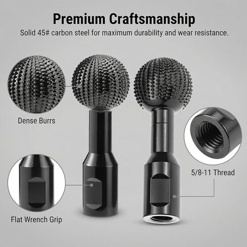 QWORK Ball Gouge Angle Grinder Attachment, 360° Sphere Rotary Burr with 5/8-11 Threads for 4 1/2 or 5 Inch Angle Grinders, Power Carving Tool for Wood Shaping Carving in Kuwait