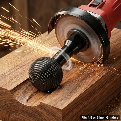 QWORK Ball Gouge Angle Grinder Attachment, 360° Sphere Rotary Burr with 5/8-11 Threads for 4 1/2 or 5 Inch Angle Grinders, Power Carving Tool for Wood Shaping Carving in Kuwait