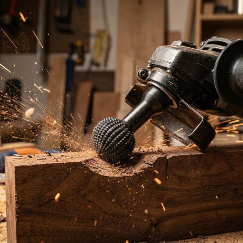 QWORK Ball Gouge Angle Grinder Attachment, 360° Sphere Rotary Burr with 5/8-11 Threads for 4 1/2 or 5 Inch Angle Grinders, Power Carving Tool for Wood Shaping Carving in Kuwait