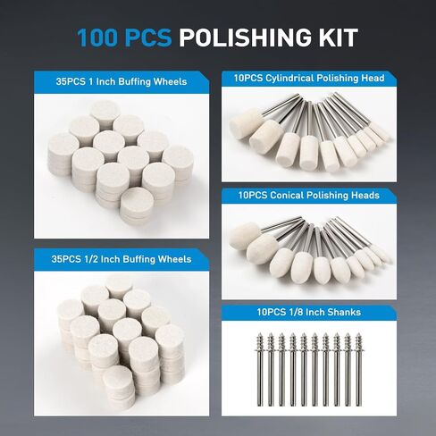 S SATC 100PCS Buffing Wheel Set, Polishing Wheel with 1/8 Inch Shank, Complete Polishing Kit for Rotary Tools, Rust Removal and Surface Polishing in Kuwait