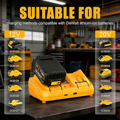 DCB102 20V Dual Port Fast Charger for Dewalt, Replacement Charger Compatible with Dewalt 12V-20V Batteries, with USB & Type-C Charging Ports in Kuwait